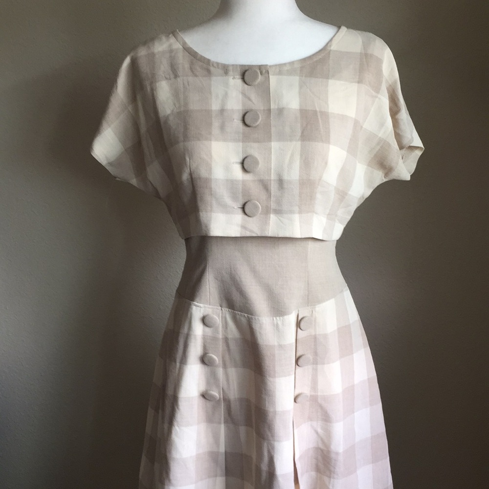Vintage Checkered Faux Two Piece Dress